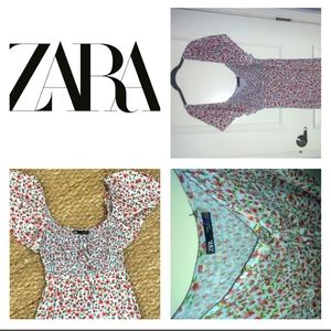 Gorgeous Zara Cold Shoulder Peasant Tea Length Floral Dress Size XL